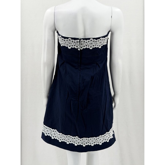 Lilly Pulitzer Dress Women 10 Navy White Betsey Strapless Lace Trim Resort Party - Picture 5 of 13